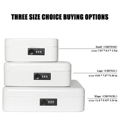 Jssmst Cash Box with Combination Lock - Durable Metal Cash Box with Money Tray, Large, White - color: White, size: Large