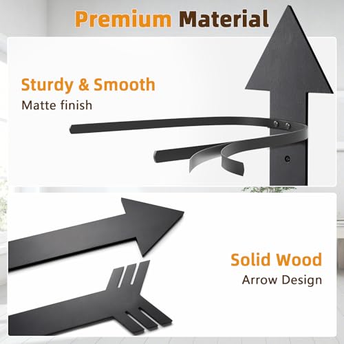 Cowboy Hat Holder for Wall, Wood Arrow Design, Hold 4 Wide-Brim Hats, Black - color: Black