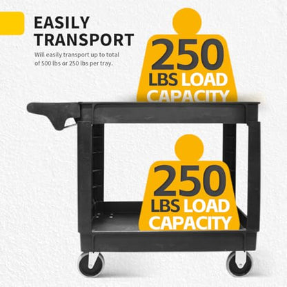 MaxWorks Heavy Duty 2‑Shelf Service Cart 500 lb Capacity Polypropylene Utility Cart with 5" Non‑Marring Casters Deep Trays and Built‑In Tool Storage for Garage Warehouse Workshop (80855) - size: 30 Inch X 16 Inch