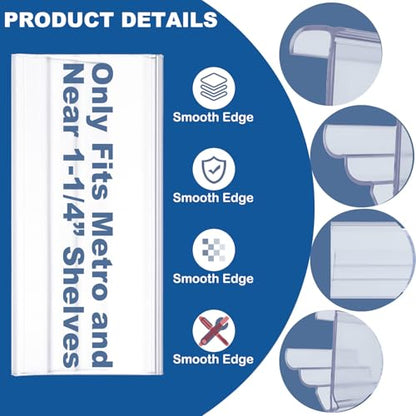 Fulmoon 60 Pcs Wire Shelf Label Holders, Adjustable Clear Plastic Rack Label Clips for 1-1/4in Shelves, 3 Viewing Angles, Retail Warehouses Metro Shelving