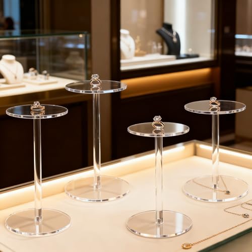 4 Pack Small Clear Acrylic Display Stands Risers, Pedestal Stand