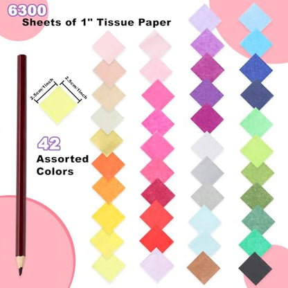 Phinus 6300 Pcs 1 Inch Tissue Paper Squares, Tissue Papers for Crafts, 42 Colors Art Rainbow Tissue Paper Bulk for Crafts, Art Projects, Birthday Party