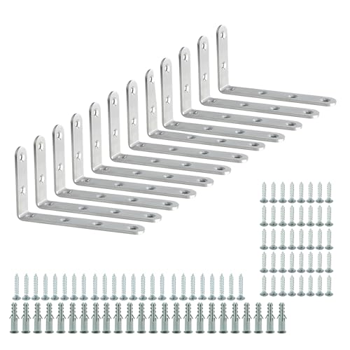 Alise 12Pcs Floating Shelf Brackets, 5x3in Heavy Duty L Bracket for Shelves - color: Brushed Nickel, size: (12P) 5x3x0.72 inch