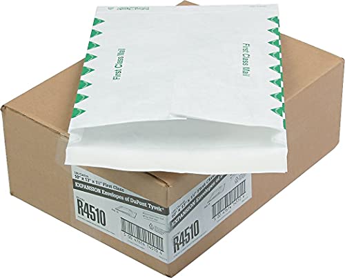 Quality Park Survivor R4510 Tyvek Expansion Mailer, First Class, Flap-Stik, 10 x 13 x 1 1/2, White (Case of 100) - size: 10 x 13 x 1 1/2