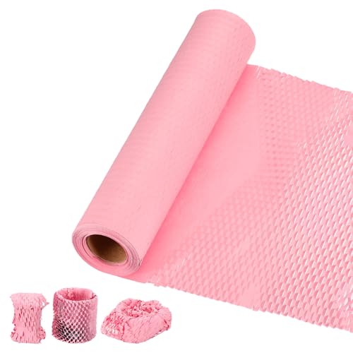 PATIKIL Honeycombs Packing Paper, 12" x 66' Honeycombs Cushioning Wrap Roll Kraft Wrapping Paper for Shipping Moving Wrapping Gifts, Pink - color: Pink, size: 12" x 66'