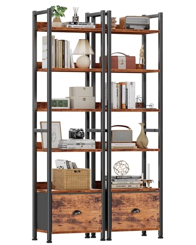 Furologee 6 Tier Bookshelf Set of 2,Industrial Bookshelves and Bookcases - color: Rustic Brown, size: 6 Tier-2 PCS