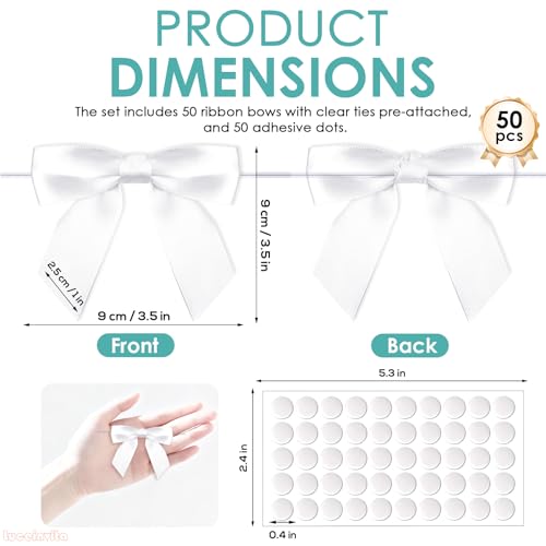 3.5" White Satin Ribbon Bows (50 Packs) - color: White, size: 3.5 Inch - 50pcs