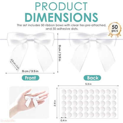 3.5" White Satin Ribbon Bows (50 Packs) - color: White, size: 3.5 Inch - 50pcs