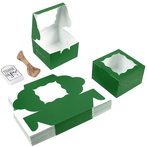 KPOSIYA 60pcs Small Cookie Boxes with Window, 4x4x2.5 Green Bakery Box - color: Green, size: 60