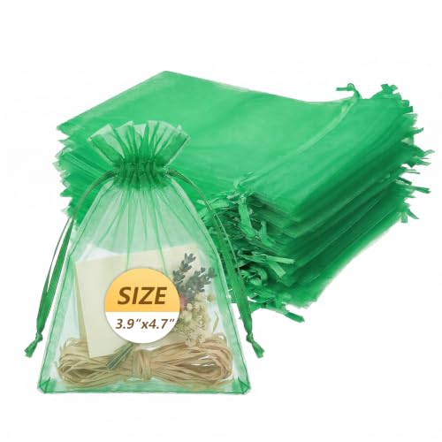 Wudygirl 100 PCS Organza Bags 3.9"x4.7" Gift Bags with Drawstring Green - color: Green, size: 3.9x4.7 IN