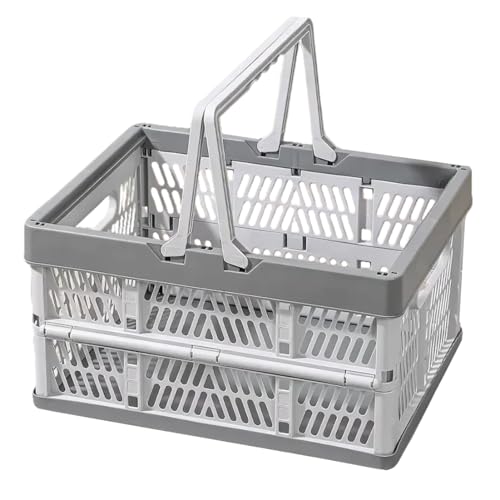 Collapsible Storage Crate with Handles, 20L Foldable Plastic Basket, Organizer Container (Light gray, M) - color: Light gray, size: M