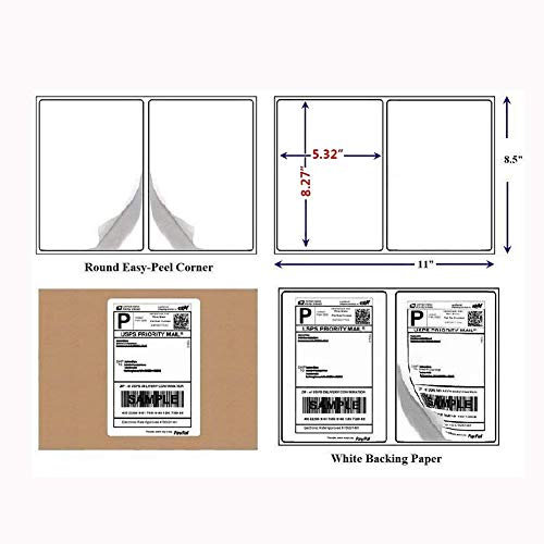 BESTEASY 1000 Round Corner Half Sheet Self Adhesive Shipping Labels for Laser and Ink Jet Printers, White Blank (500 Sheets, 1000 Labels) - size: 500 sheets, style: Round Corner-8.5"x5.5"