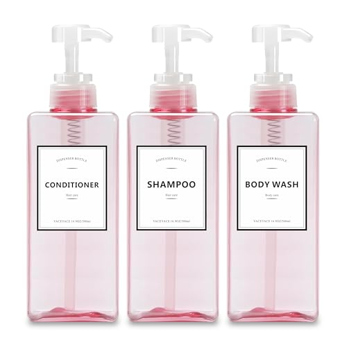 Pink Shampoo and Conditioner Set of 3, 16.9oz Clear Shampoo - color: Pink Clear, size: 2.5"L x 2.5"W x 8"H