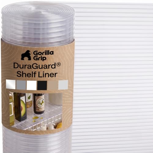 GORILLA GRIP Shelf Liner, Non-Adhesive Cabinet Liners, 12"x10' Clear - color: Clear (Ribbed), size: 12" X 10'
