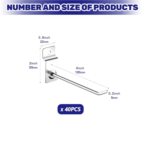 40Pcs Slatwall Panel Hooks Bulk Set, Metal Pegboard Organizer Slat Wall Hanging Display Hanger Hooks for Gridwall Garage Shop Retail (4 Inches/10 CM) - size: 4 Inches/10 CM