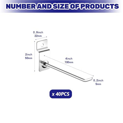 40Pcs Slatwall Panel Hooks Bulk Set, Metal Pegboard Organizer Slat Wall Hanging Display Hanger Hooks for Gridwall Garage Shop Retail (4 Inches/10 CM) - size: 4 Inches/10 CM