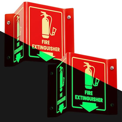 Fire Extinguisher Sign Glow in Dark, 3D Acrylic V Sign, Down Arrow, 2 Pack - color: Glow Red Acrylic - Pack of 2