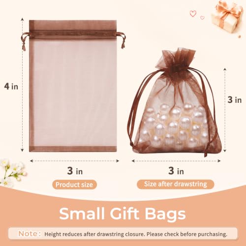 Crweety 50PCS Organza Bags 3x4 Brown Small Gift Bags Mesh Drawstring - color: Brown