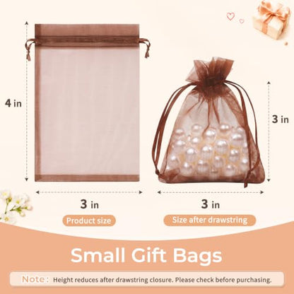 Crweety 50PCS Organza Bags 3x4 Brown Small Gift Bags Mesh Drawstring - color: Brown