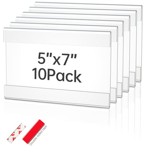5x7in Wall Acrylic Sign Holder Horizontal, 10 Pack - size: 5X7