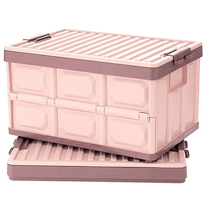 Pink Collapsible Storage Bins with Lids 2-Pack, Folding Plastic Stackable Utility Crates 30L, Durable Containers for Home & Garage Organization - color: Pink