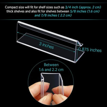 60 pcs Plastic Label Holder Wire Shelf Label Holder 3" x 0.875" (L x H) Clip on Tag and Ticket Stand
