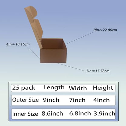 9x7x4 inch Shipping Boxes Pack of 25, Brown Corrugated Cardboard Mailer Box - size: 9x7x4 -25 Pack
