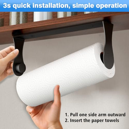 Paper Towel Holder Under Cabinet, Wall Mount, Black, Adhesive or Screw - color: Black