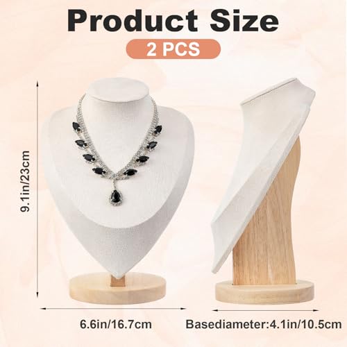 2 Pcs Necklace Display Stand Bamboo, Wooden Jewelry Bust Holder with Beige Velvet, 9.1 Inch Height, 6.6 Inch Width, Ideal for Home or Store Showcase, Organizer and Photography Prop