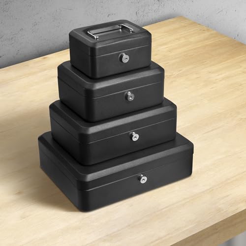 BARSKA 12-Inch Cash Box with Key Lock , Black - size: 12 Inch, style: Key Lock