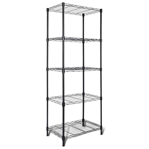 Whitmor 5 Tier Storage Shelves, Heavy Duty Metal Shelving, 400 lbs Capacity per Shelf, 2000 lbs Total, Easy Assembly for Kitchen, Garage, Plant, 18" L x 12" W x 50" H, Black - color: Black, size: 5-TIER, 12"W x18"L x 50"H