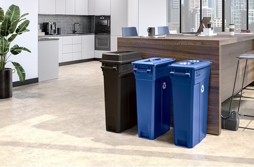 Suncast 23 Gal, Commercial Slim, Polypropylene Recycling Bin, Blue - color: Blue Recycle, style: With Handles