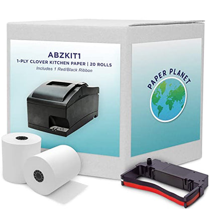 PaperPlanet White Bond Paper for Clover Kitchen Printer 20 Rolls & 1 Ribbon - size: 20 Rolls & 1 Ribbon