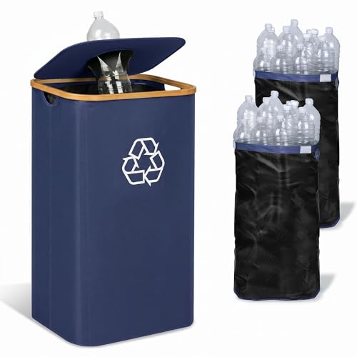 iEGrow 110L Recycling Bins for Kitchen,29Gal Recycle Bins with Lid,Blue - color: Blue, size: 29 Gallons - No Wheels