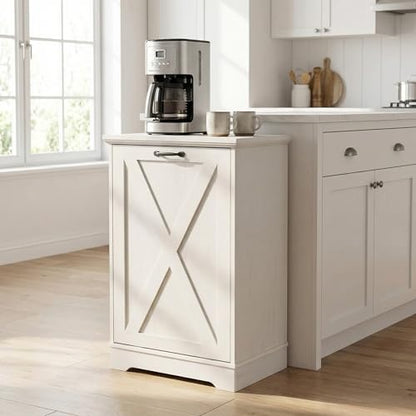 13 Gallons Tilt Out Trash Can Cabinet, Antique White - color: White