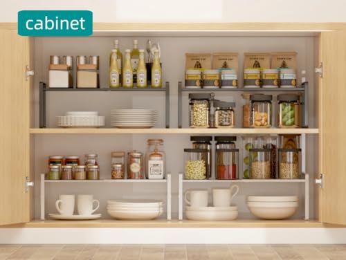 Expandable Cabinet Shelf Organizer Riser for Kitchen Pantry Under Sink - color: Black