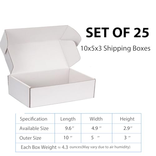 10x5x3 White Shipping Boxes for Small Business, Packing, 25 Pack - color: White, size: 10x5x3 Inch