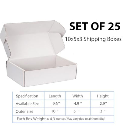 10x5x3 White Shipping Boxes for Small Business, Packing, 25 Pack - color: White, size: 10x5x3 Inch