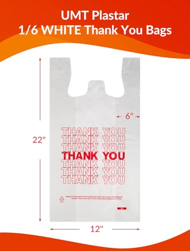 UMT Plastar 1000 Count Thank You Bags, 12 x 6 x 22 in, White Grocery Bags