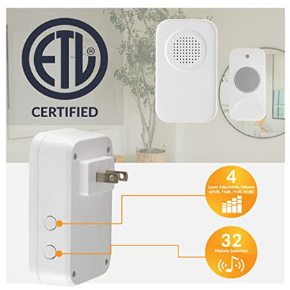 Newhouse Hardware WCMP White Plug-In Wireless Door Chime Kit | Wireless Doorbell for Home and Office with Plug-in Chimes | Adjustable Volume Ring Doorbell with Expanded Chime Selection - style: Plug-In