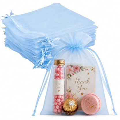 Jexila 100 PCS Light Blue Organza Gift Bags 5X7 Baby Shower Party Favor Bag - color: Baby Blue