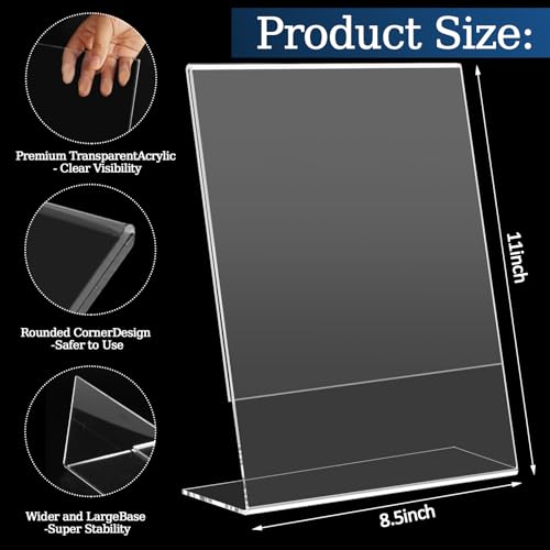 12 Pack Acrylic Sign Holder 8.5 x 11, Clear Plastic Display Stands