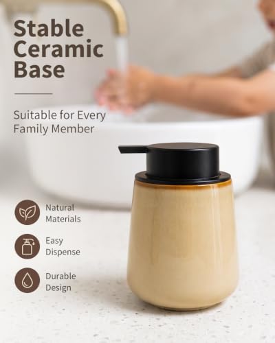 Bosilunlife Ceramic Foaming Soap Dispenser - 12Oz Bathroom Countertop Kitchen Dish Soap Pump Dispenser Foam Soap Dispenser - Coffee - color: Coffee