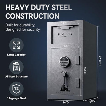 KAER 3.1 CuFt Drop Safe for Business, Depository Safe with Drop Slot, Heavy Duty Steel Safe with Fingerprint Lock, 12 Gauge, 6 Locking Bolts, Anti-Fish Baffle for Restaurant, Retails, Church, Pharmacy - size: 3.1 CuFt - 71.5lbs