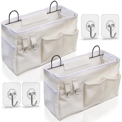 Kanrichu 2pcs Large Wall Hanging Organizer Bag, Linen Fabric Door Hanging Storage Baskets with Pockets, Waterproof Bin for Kitchen, Bedroom, Office, RV Camper (White) - color: white（2p）