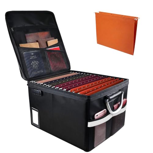 TOMKID Fireproof Document Box, Fireproof File Box with Lids, Important Document Organizer Box with Lock, Portable File Folder Organizer with Handle, 1 Folder (Random Color) - color: Black-Box