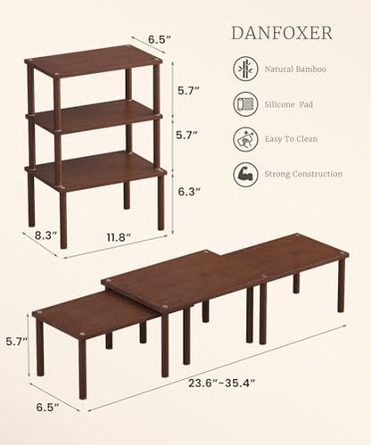 Set of 3 Bamboo Cabinet Organizer Shelf,Medium(Brown) - color: Brown, size: Medium