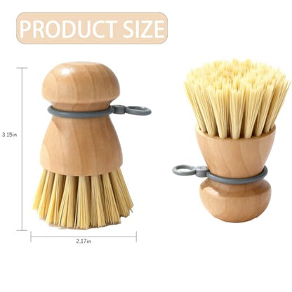 2 Pack Wooden Dish Brush with Soft Rubber Hanging Ring