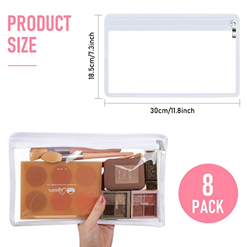 Outus 8 Pcs Clear Zipper Pencil Pouches PVC Makeup Pouch Envelopes Folder - color: White Edging, size: 11.5 x 7 Inches