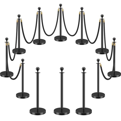 LOVMOR 12Pcs Black Stanchion Posts Queue with 8pcs Black Velvet Rope, Crowd Control Barriers Queue Line Rope, Crowd Control Stanchion for Party Supplies - color: Black-12pack